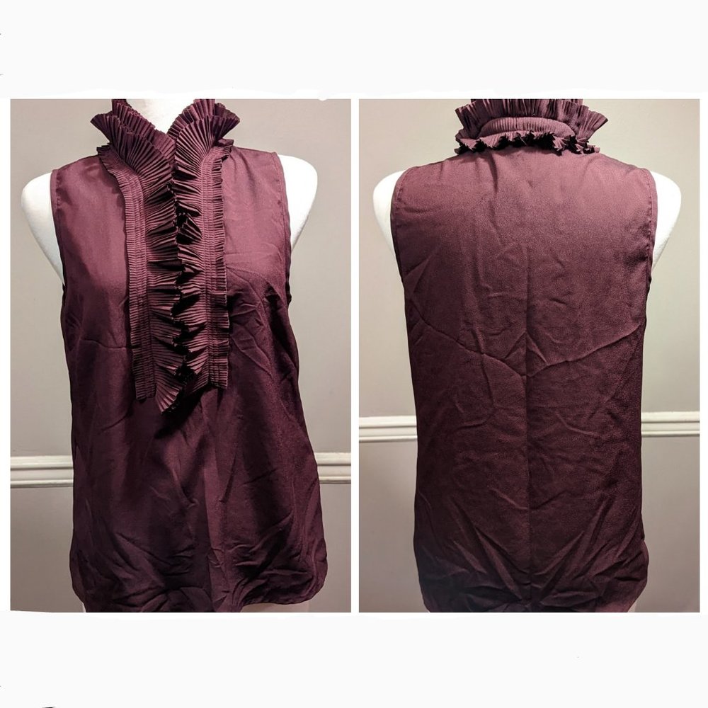 New York & Company 7th Avenue Design Studio Size M Plum Wine Ruffle Neck